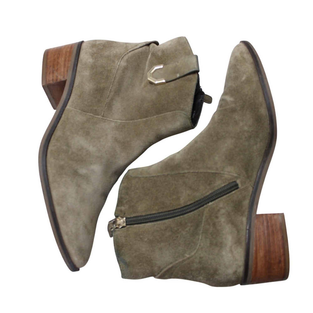 Cole Haan Ankle Boots Women 6.5B Olive Green Good Suede Pointed Toe Block Heel